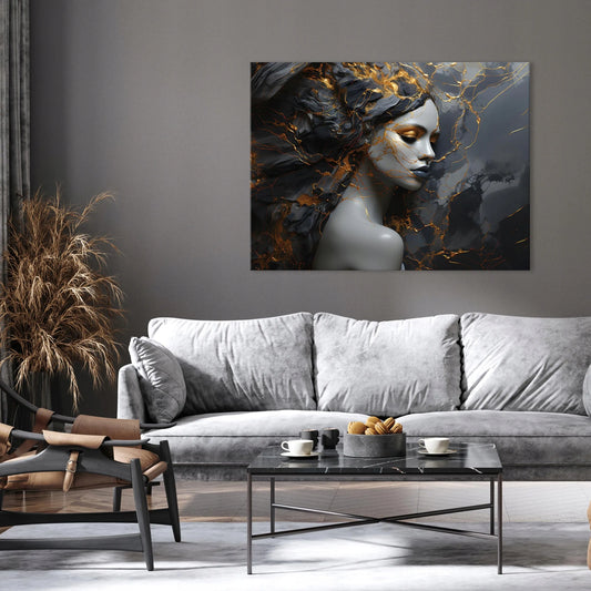 Abstraktus marmuro ir moters paveikslas ant drobės svetainei ir miegamajam, 120 × 80 cm