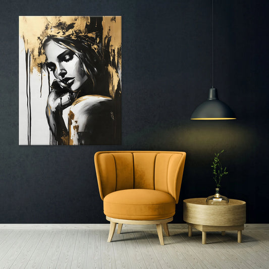 Abstraktus moters veido paveikslas ant drobės su rėmu, 60 × 40 cm