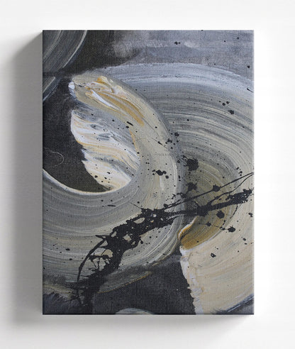Abstraktus paveikslas ant drobės 60 × 80 cm, akvarelės dėmės, pilkas, C036