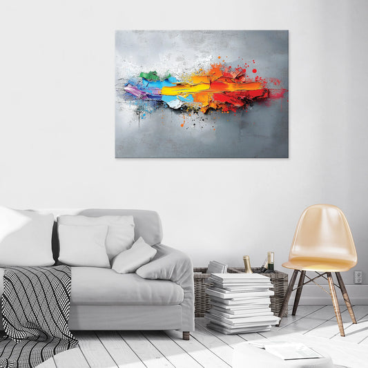 Abstraktus pilkas ir spalvingas paveikslas miegamajam, svetainei ar virtuvei ant drobės 100 × 70 cm