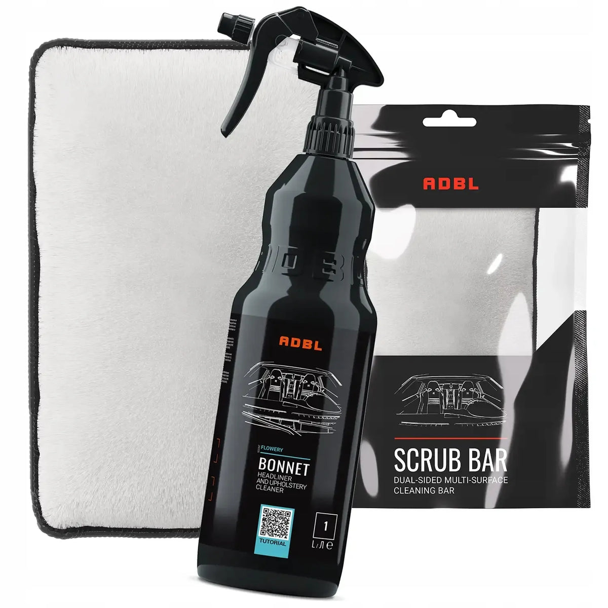 ADBL Bonnet + Scrub Bar rinkinys rankiniam sėdynių ir lubų apmušalų valymui