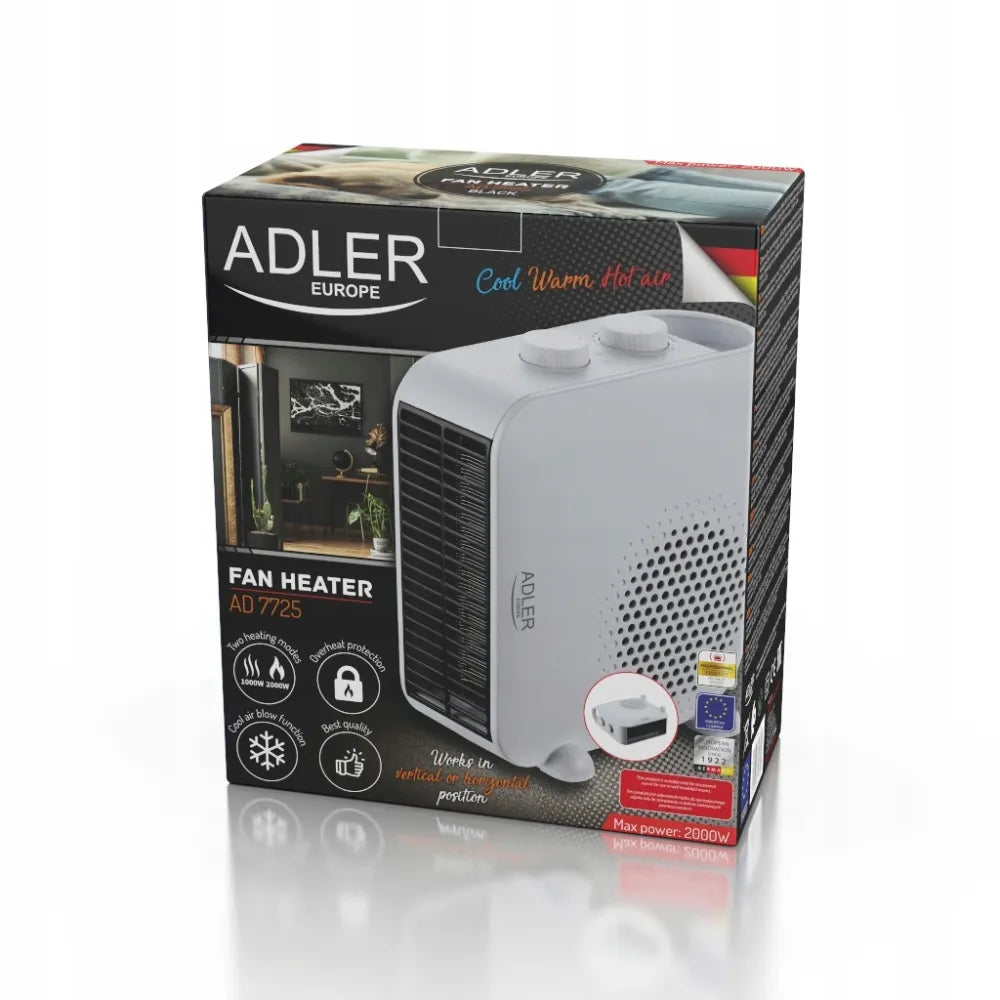 Adler AD7725W elektrinis ventiliatorinis šildytuvas, 2000W, su termostatu