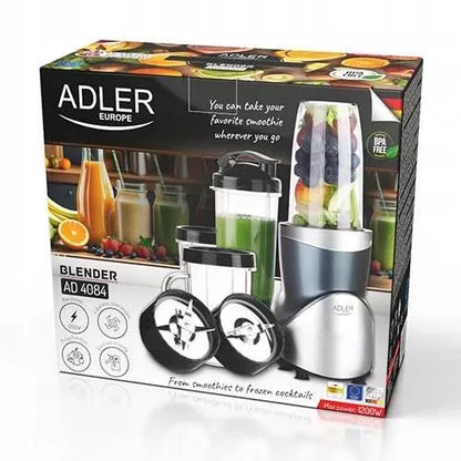 Adler kokteilių trintuvas, 1200 W, su buteliu, indu, malūnėliu ir keičiamais peiliais