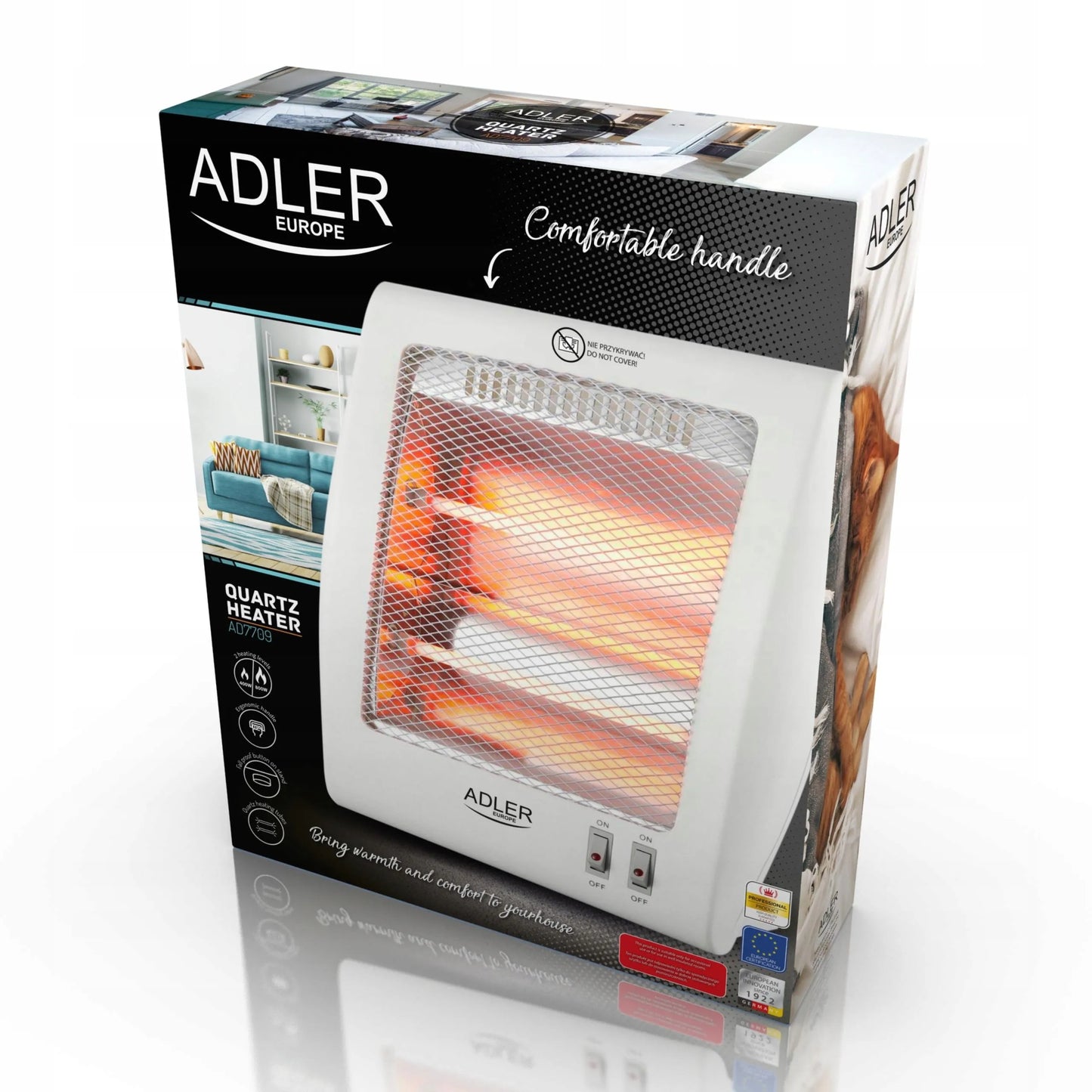 Adler kvarcinis elektrinis šildytuvas, infraraudonųjų spindulių radiatorius 800 W, energiją taupantis