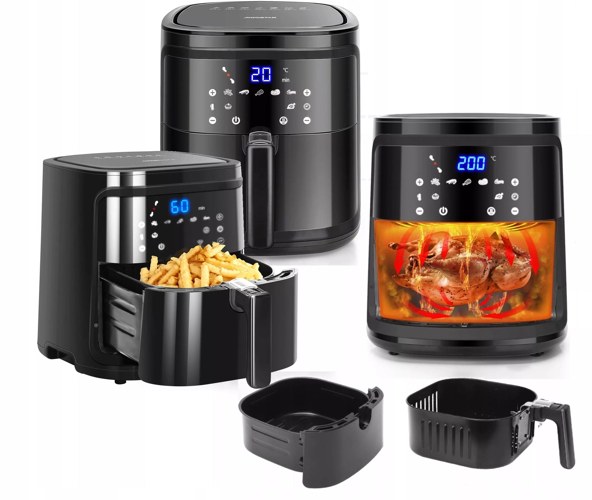 Aigostar bealiejė gruzdintuvė 7L 1900W Air Fryer AVA LCD juoda