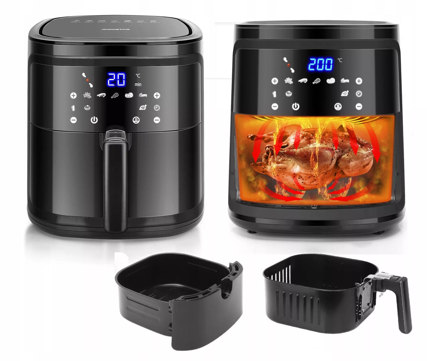 Aigostar bealiejė gruzdintuvė 7L 1900W Air Fryer AVA LCD juoda