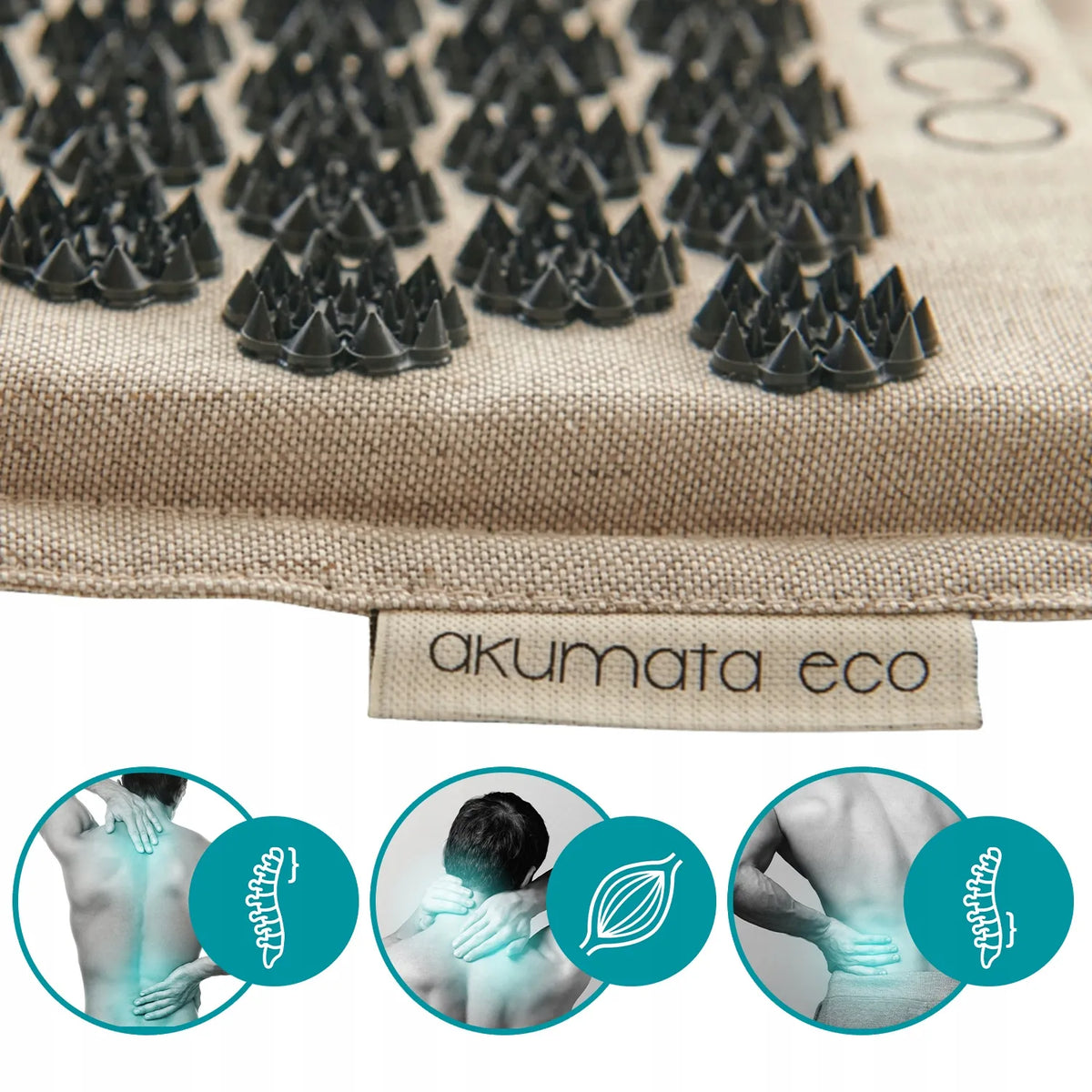 „Akumata ECO“ ekologiškas akupresūros kilimėlis su pagalvėle, juodas, iš natūralaus lino