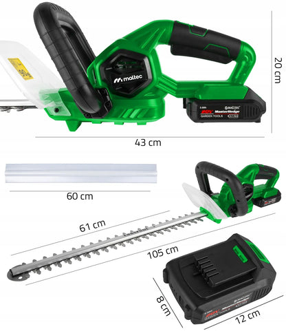 Akumuliatorinės gyvatvorių žirklės „MalTec MasterHedge-20V“, 58 cm, 20 V, 2 Ah, lazeriu apdirbti ašmenys