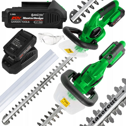 Akumuliatorinės gyvatvorių žirklės „MalTec MasterHedge-20V“, 58 cm, 20 V, 2 Ah, lazeriu apdirbti ašmenys
