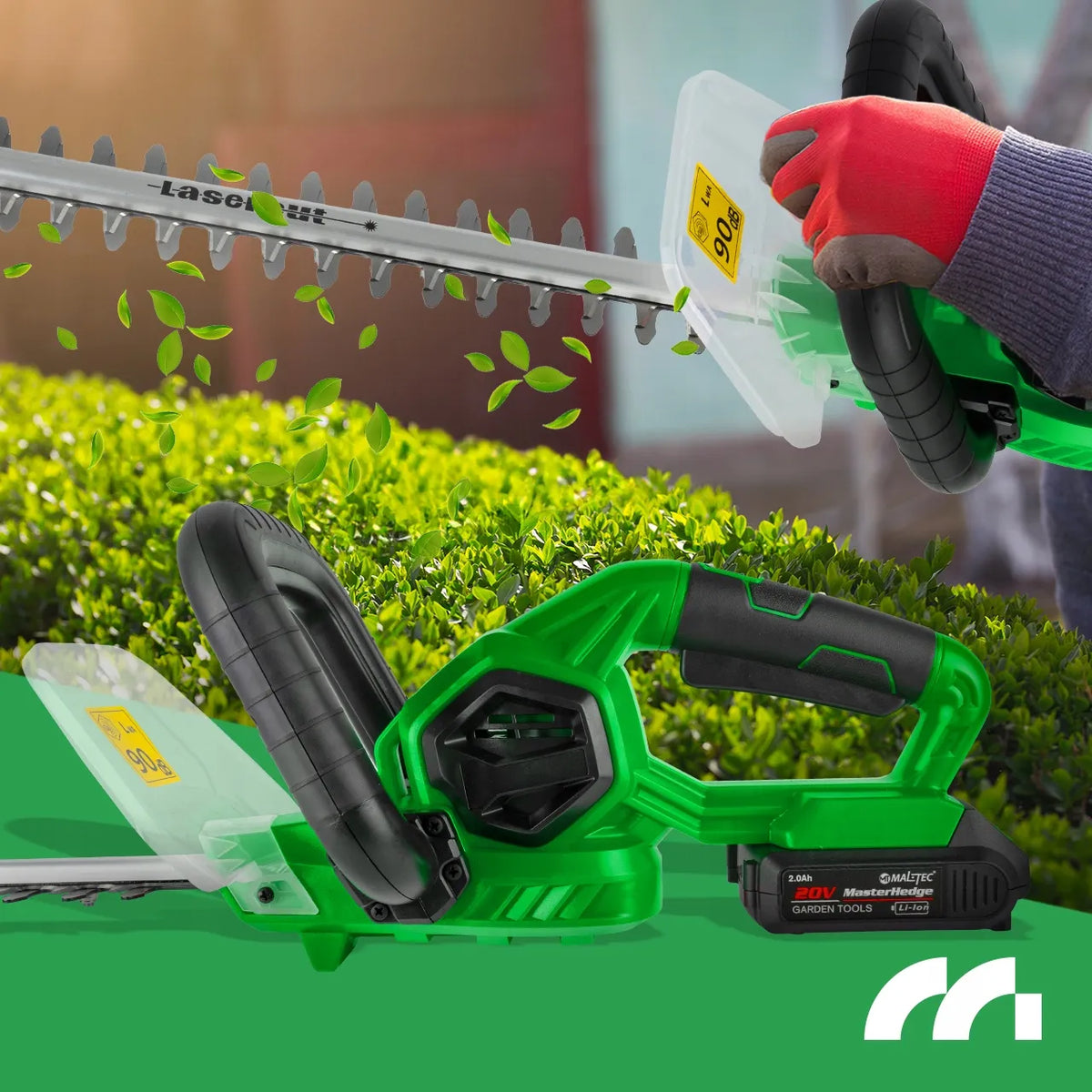 Akumuliatorinės gyvatvorių žirklės „MalTec MasterHedge-20V“, 58 cm, 20 V, 2 Ah, lazeriu apdirbti ašmenys