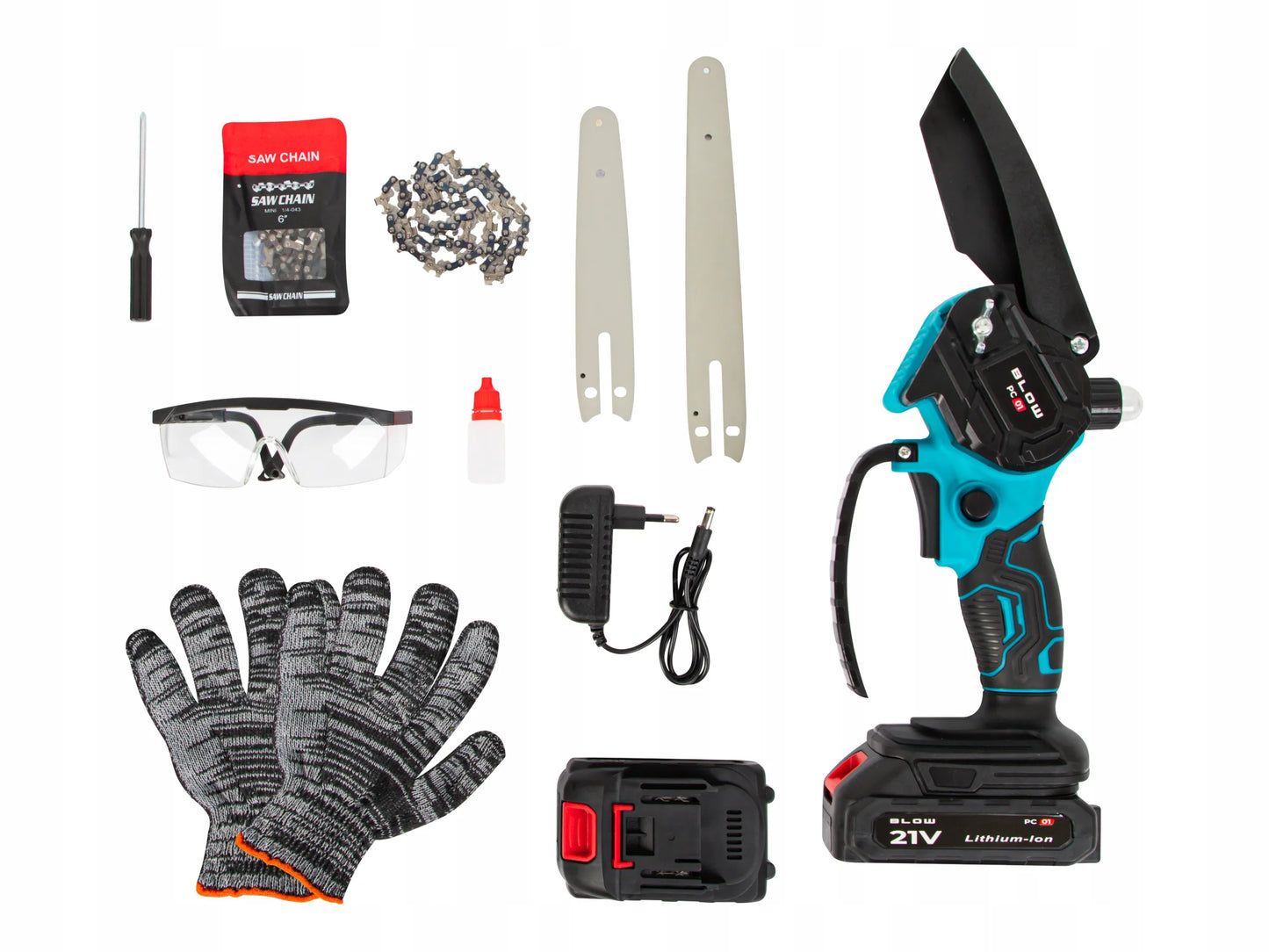 Akumuliatorinis grandininis pjūklas 1000W 8" 6" elektrinis šakų pjūklas 2x 21V akumuliatoriai