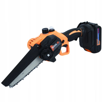 Akumuliatorinis grandininis pjūklas Black 150 mm, 2x akumuliatoriai 21 V, 2x kreipiančiosios + dovanos