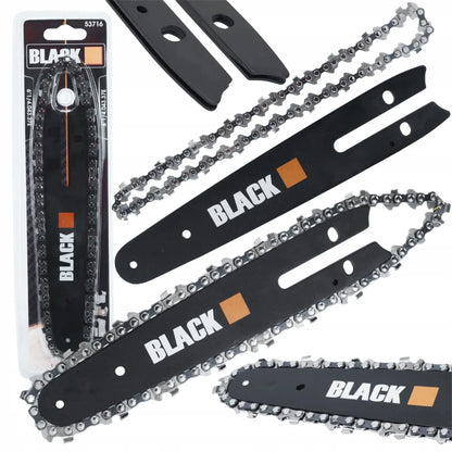 Akumuliatorinis grandininis pjūklas Black 150 mm, 2x akumuliatoriai 21 V, 2x kreipiančiosios + dovanos