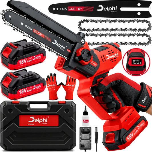 Akumuliatorinis grandininis pjūklas šakoms Delphi Tools 8" 2xAKU galingas