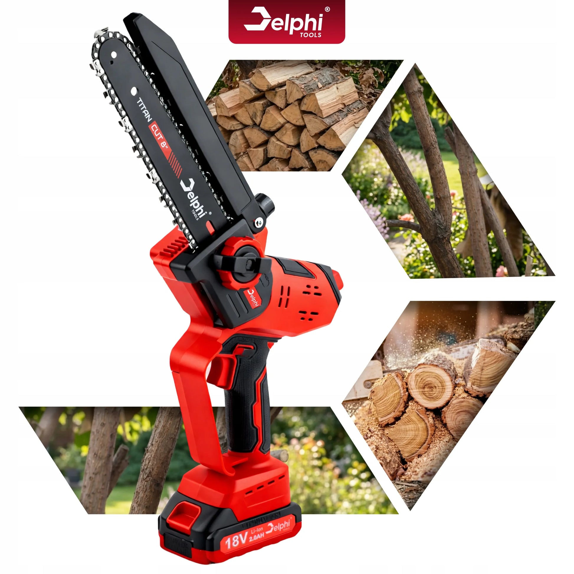 Akumuliatorinis grandininis pjūklas šakoms Delphi Tools 8" 2xAKU galingas