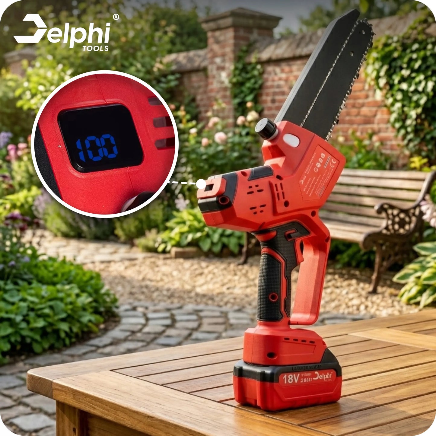 Akumuliatorinis grandininis pjūklas šakoms Delphi Tools 8" 2xAKU galingas