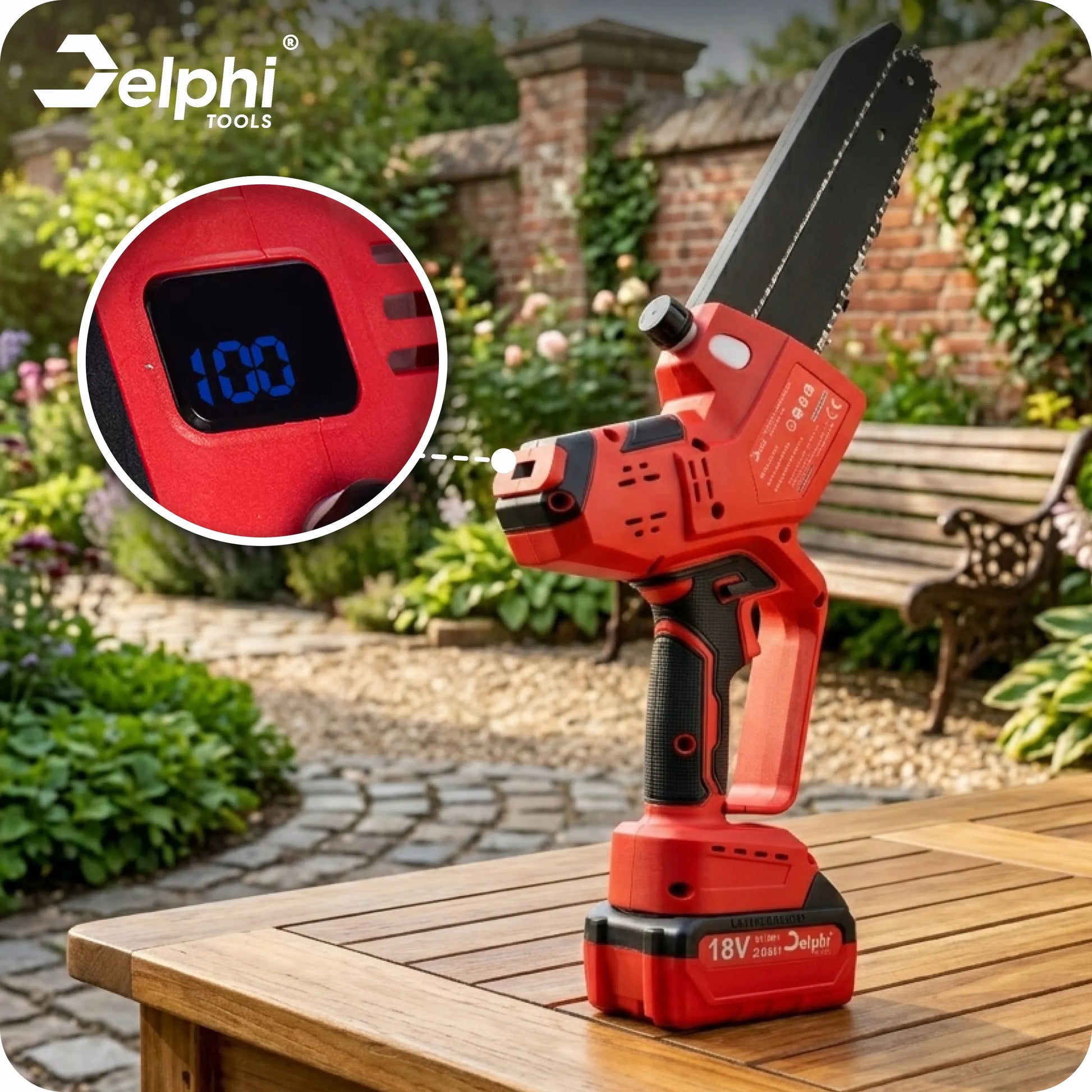 Akumuliatorinis grandininis pjūklas šakoms Delphi Tools 8" 2xAKU galingas