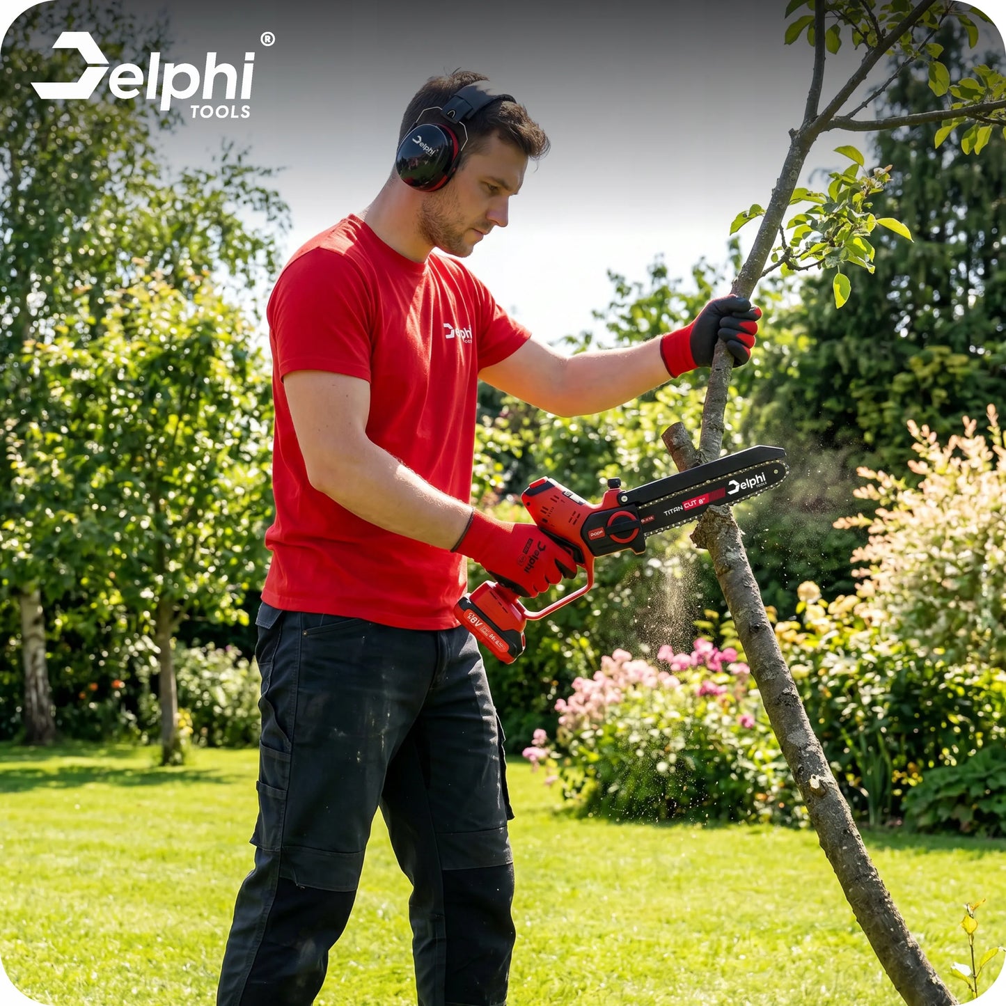Akumuliatorinis grandininis pjūklas šakoms Delphi Tools 8" 2xAKU galingas