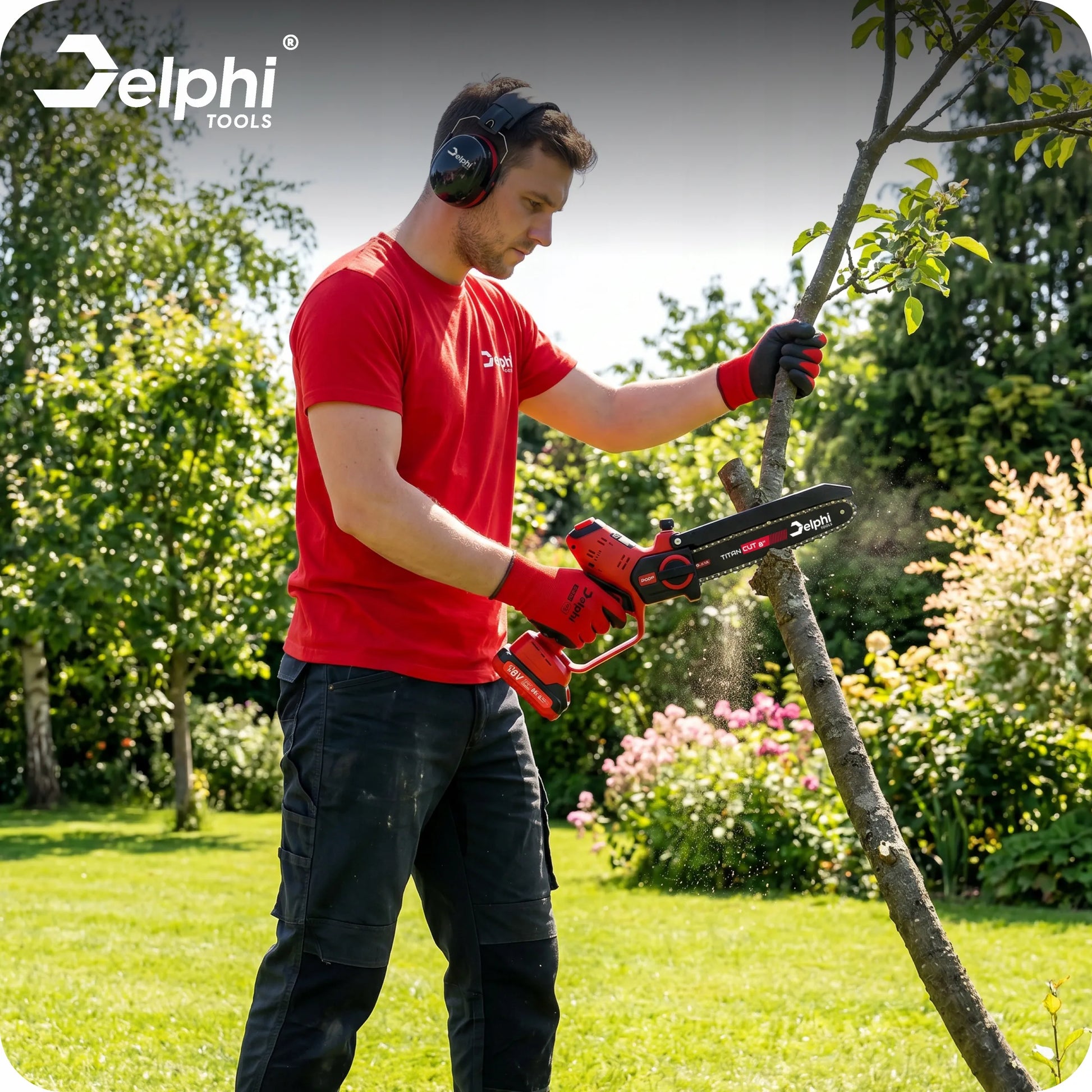 Akumuliatorinis grandininis pjūklas šakoms Delphi Tools 8" 2xAKU galingas