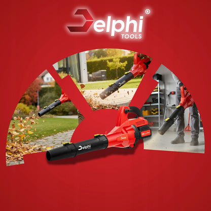 Akumuliatorinis lapų pūstuvas Delphi Tools, skirtas vejos sausinimui, sodo priežiūrai ir belaidžiam darbui