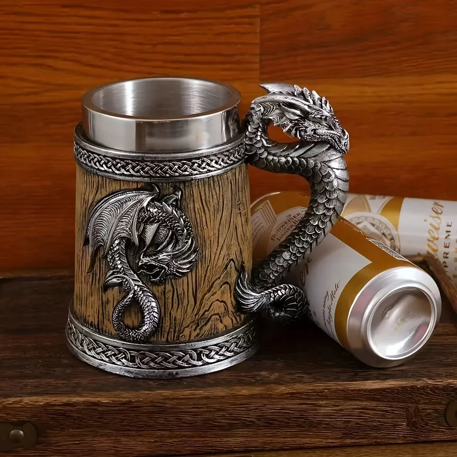 Alaus bokalas 500 ml su drakonu, vintažinis stilius, dovana vyrui
