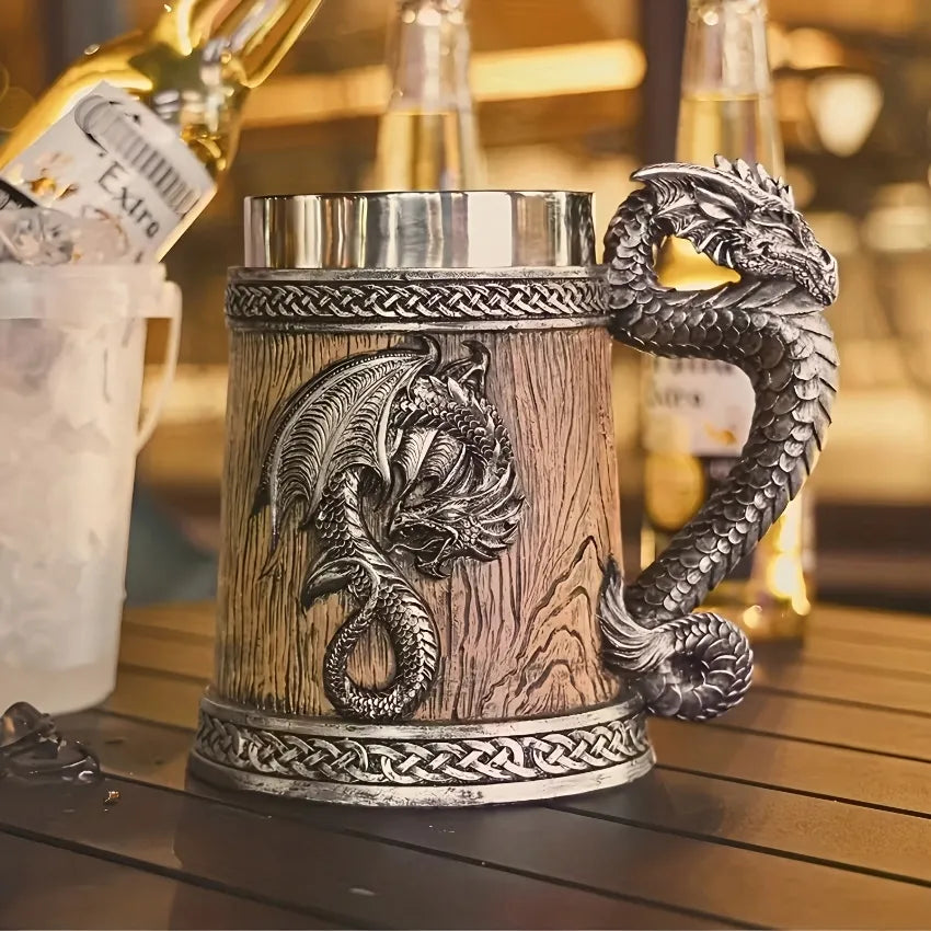 Alaus bokalas 500 ml su drakonu, vintažinis stilius, dovana vyrui