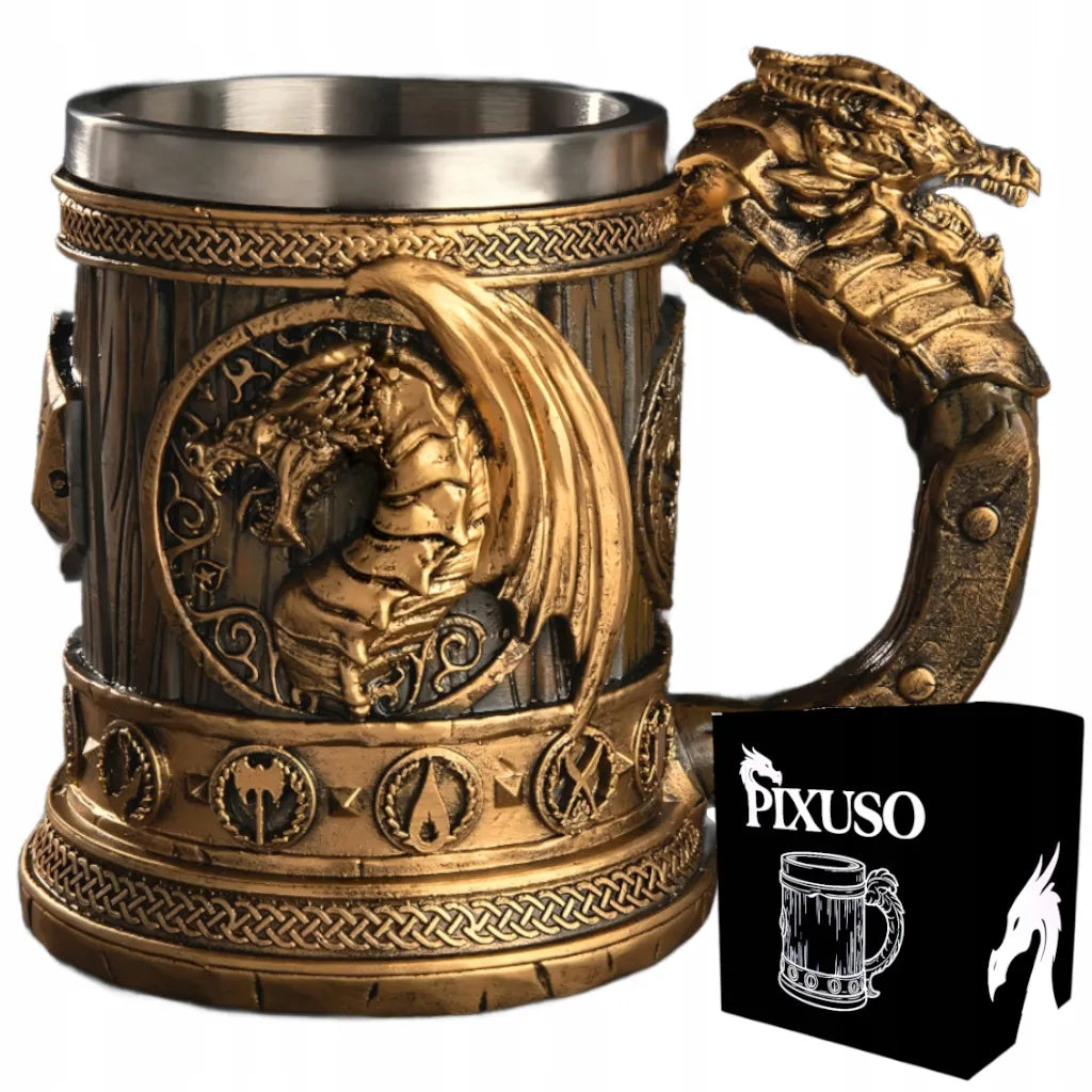 Alaus bokalas 500ml dovanai drakonas RPG stilius nerūdijantis plienas