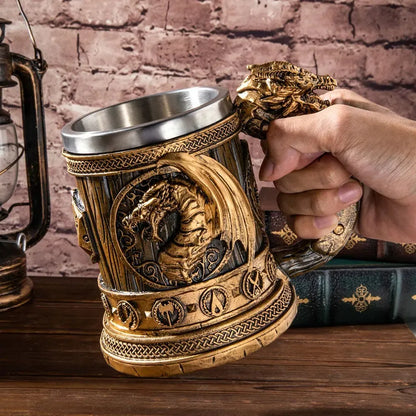 Alaus bokalas 500ml dovanai drakonas RPG stilius nerūdijantis plienas