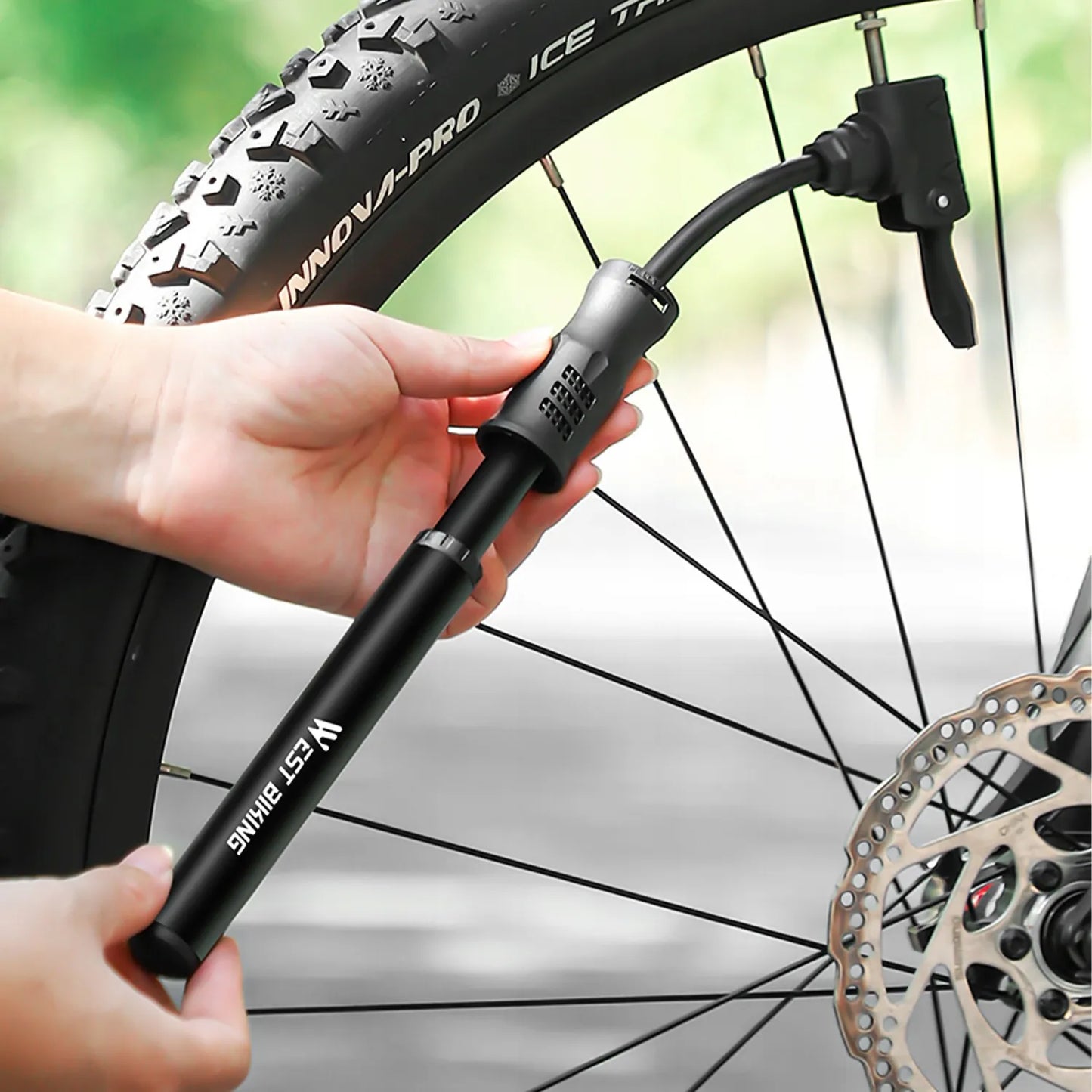 Aliuminė rankinė dviračio pompa Alogy Mini 100psi su laikikliu
