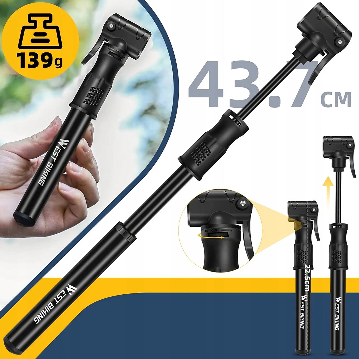 Aliuminė rankinė dviračio pompa Alogy Mini 100psi su laikikliu