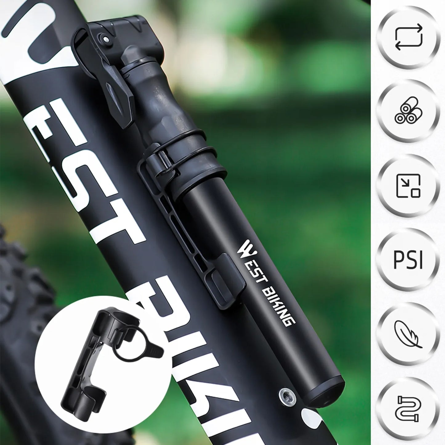 Aliuminė rankinė dviračio pompa Alogy Mini 100psi su laikikliu
