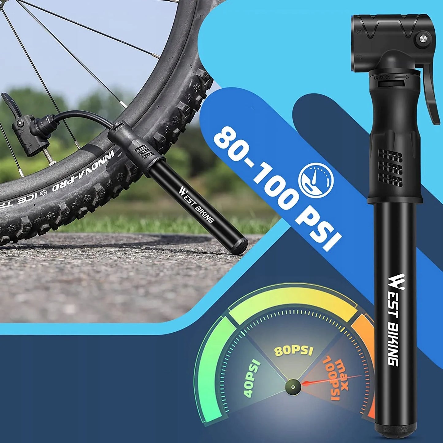 Aliuminė rankinė dviračio pompa Alogy Mini 100psi su laikikliu