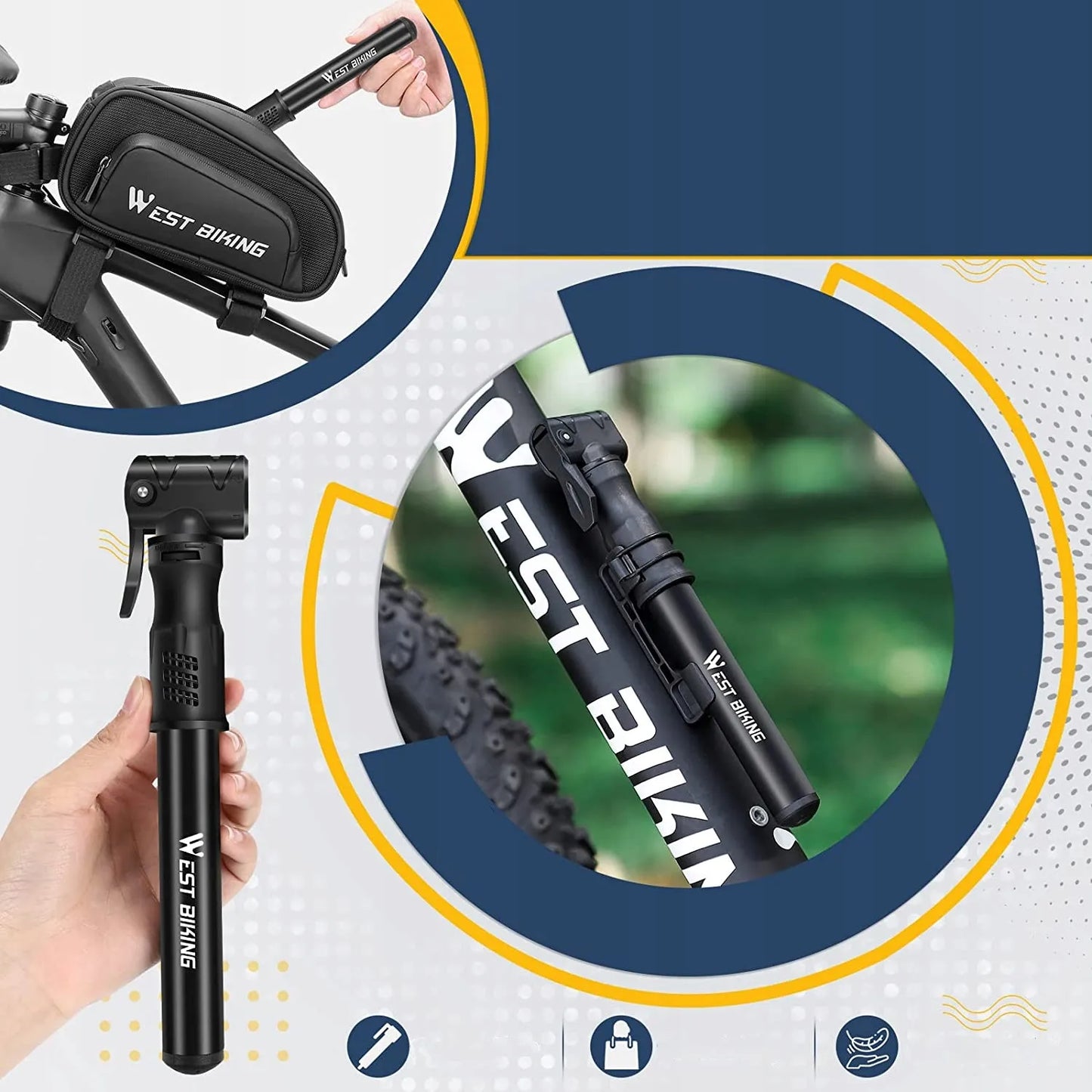 Aliuminė rankinė dviračio pompa Alogy Mini 100psi su laikikliu