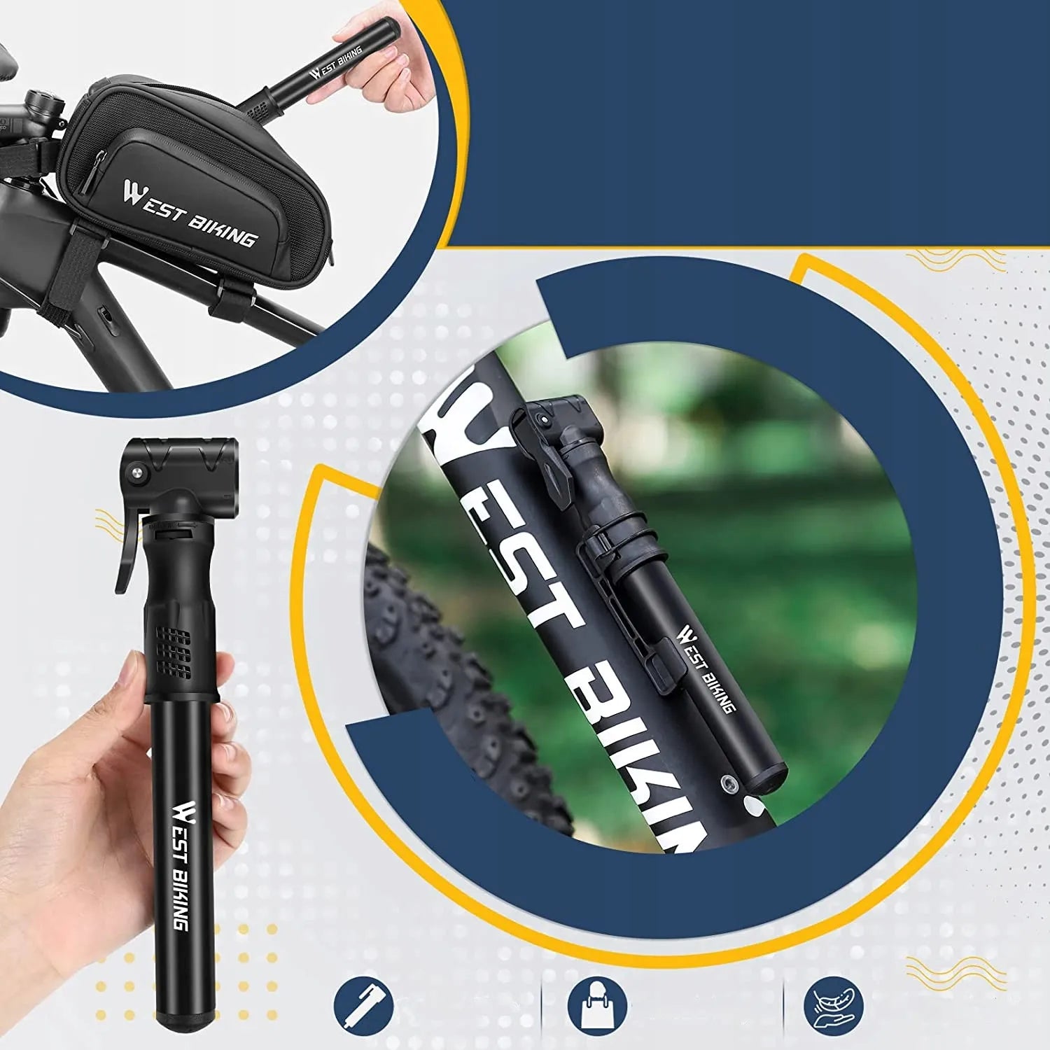 Aliuminė rankinė dviračio pompa Alogy Mini 100psi su laikikliu