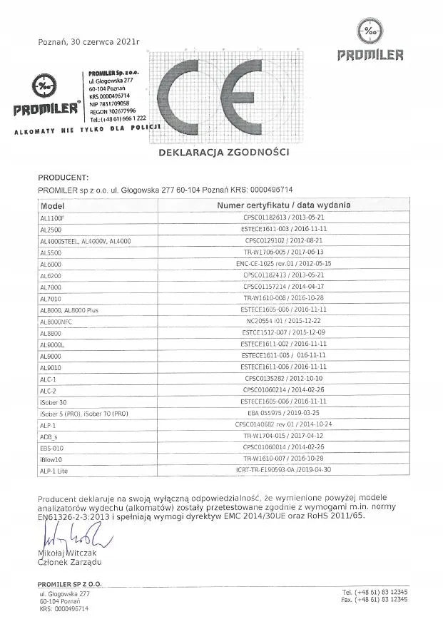 Alkotesteris Promiler iSOBER 30