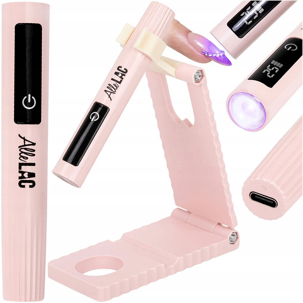 AlleLac UV LED lempa hibridiniams nagams, 1,6 W, tiksliam taškiniam kietinimui, rožinė