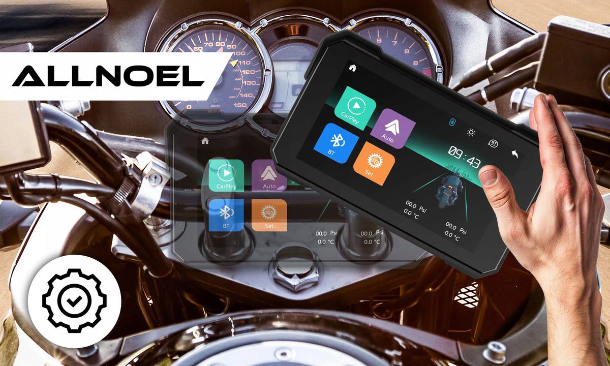 ALLNOEL A4058 motociklo multimedijos stotis, 5 colių ekranas, navigacija, „CarPlay“ ir „Android Auto“