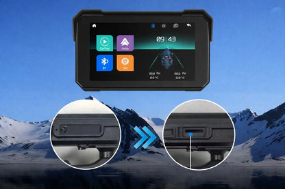 ALLNOEL A4058 motociklo multimedijos stotis, 5 colių ekranas, navigacija, „CarPlay“ ir „Android Auto“