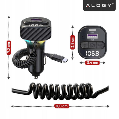 Alogy Bluetooth FM siųstuvas automobilinis įkroviklis 30W BT 5.3 QC3.0 USB-C laidas