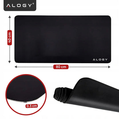 Alogy DeskMat XL 80x40 cm apsauginis stalo kilimėlis pele ir klaviatūrai, neslystantis, juodas