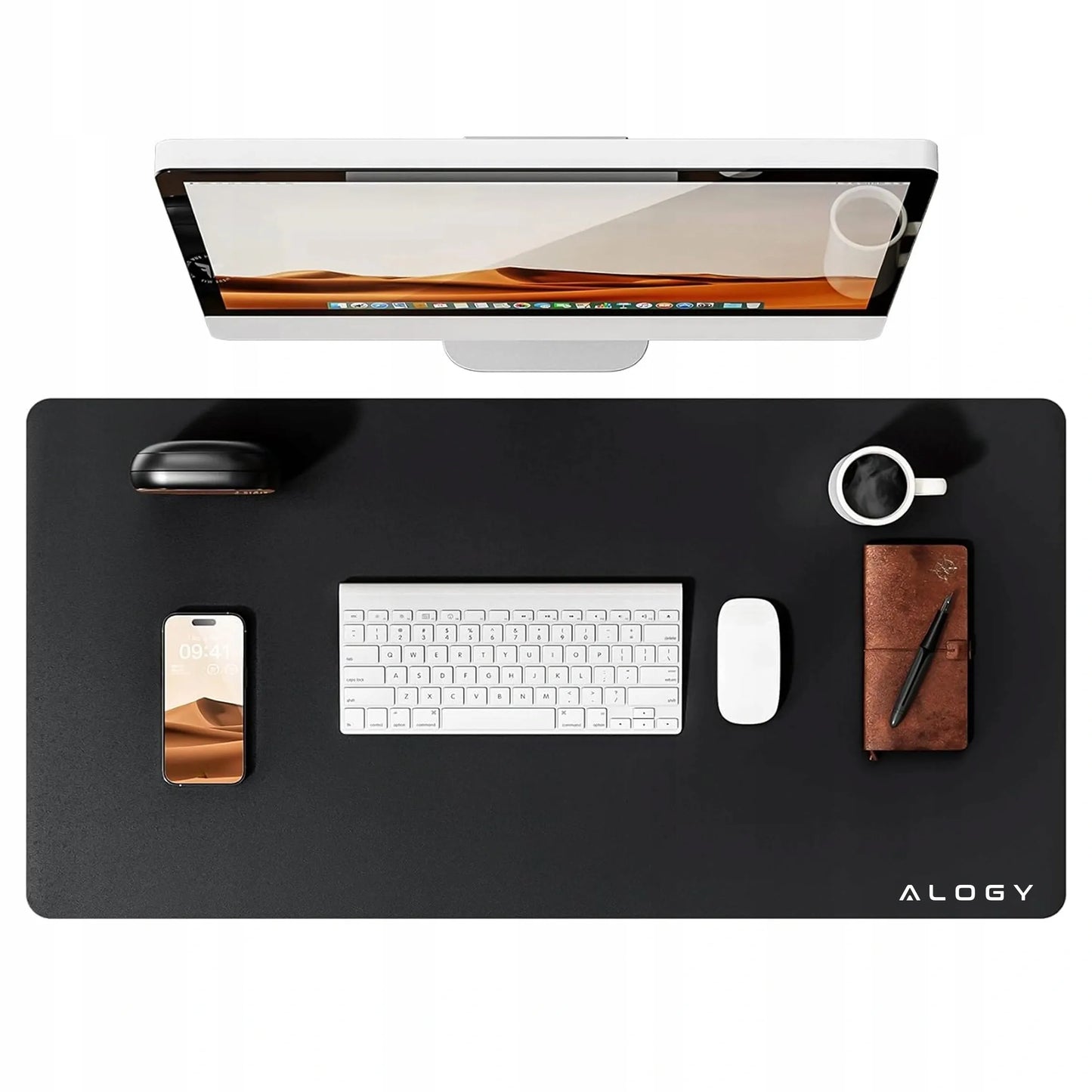 Alogy DeskMat XL 80x40 cm apsauginis stalo kilimėlis pele ir klaviatūrai, neslystantis, juodas