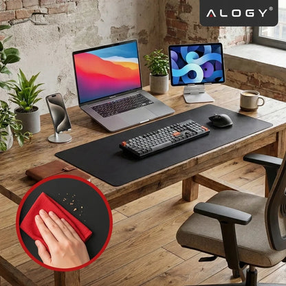 Alogy DeskMat XL 80x40 cm apsauginis stalo kilimėlis pele ir klaviatūrai, neslystantis, juodas