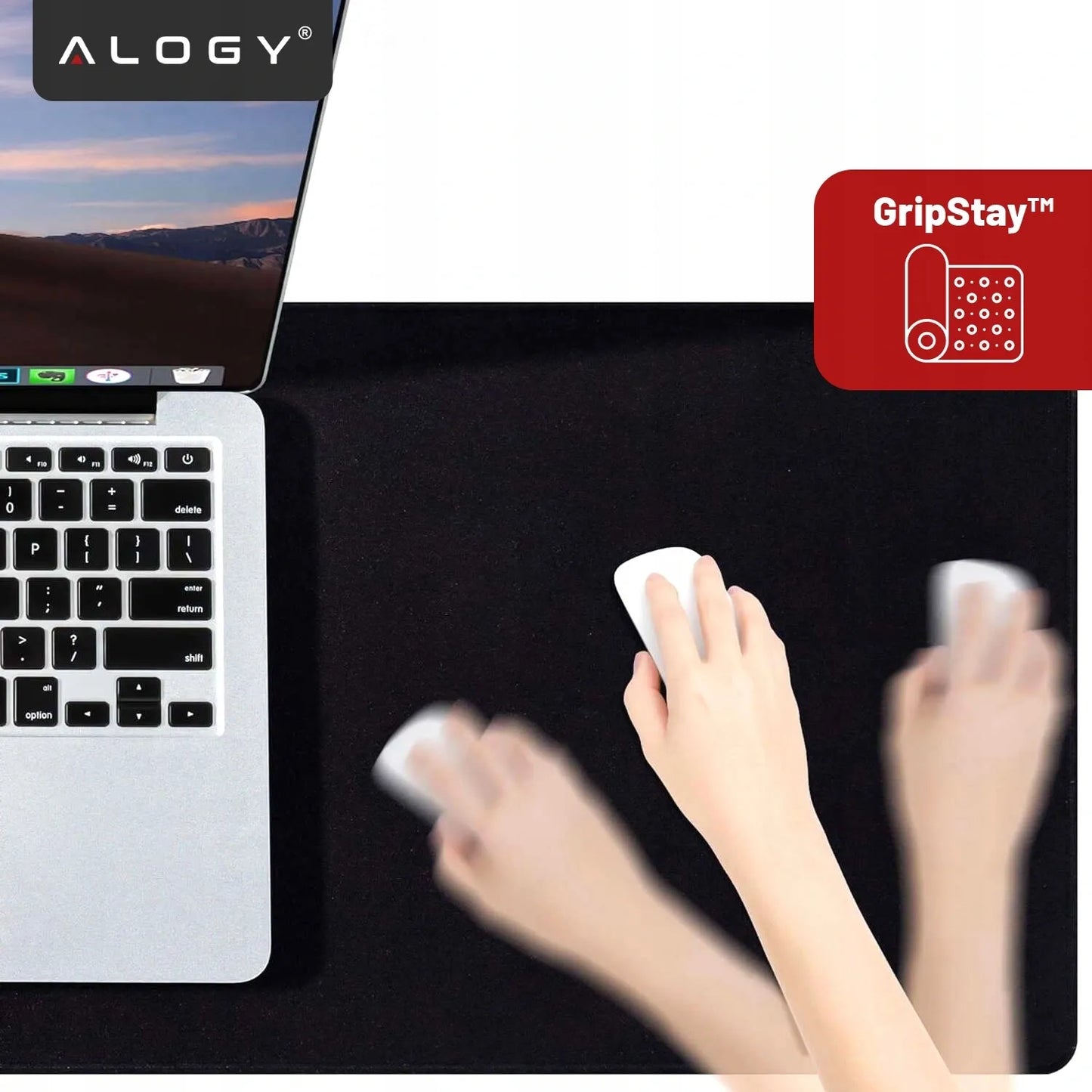 Alogy DeskMat XL 80x40 cm apsauginis stalo kilimėlis pele ir klaviatūrai, neslystantis, juodas