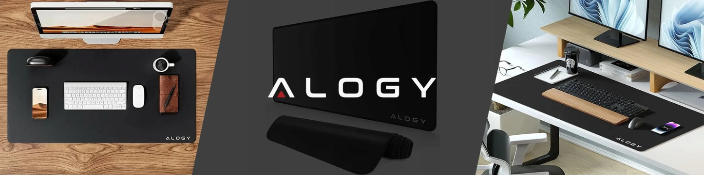 Alogy DeskMat XL 80x40 cm apsauginis stalo kilimėlis pele ir klaviatūrai, neslystantis, juodas