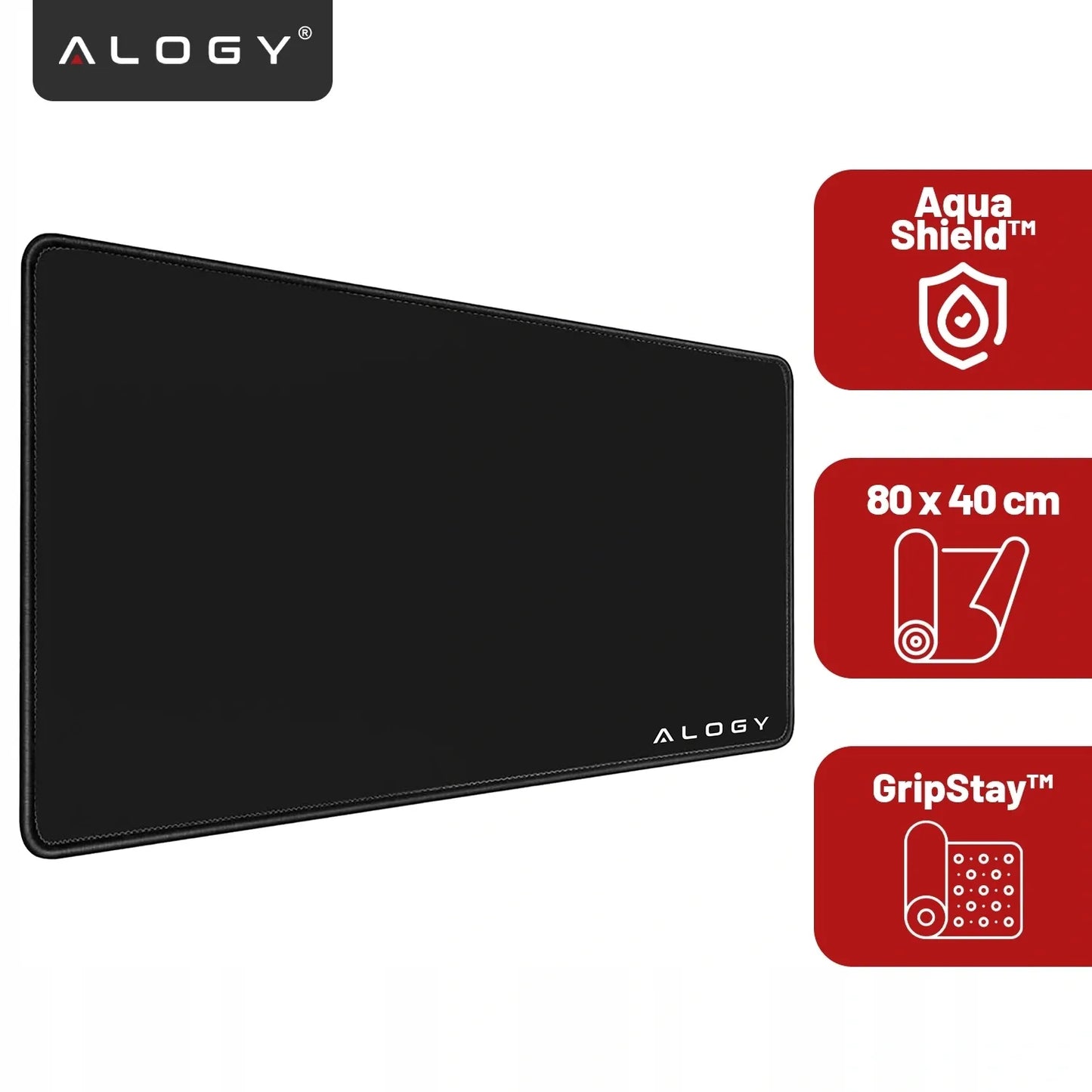 Alogy DeskMat XL 80x40 cm apsauginis stalo kilimėlis pele ir klaviatūrai, neslystantis, juodas