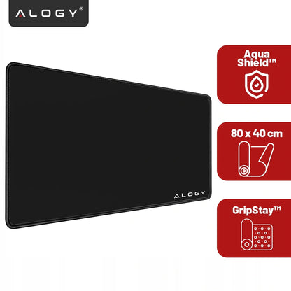 Alogy DeskMat XL 80x40 cm apsauginis stalo kilimėlis pele ir klaviatūrai, neslystantis, juodas
