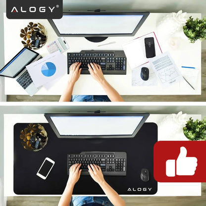 Alogy DeskMat XL 80x40 cm apsauginis stalo kilimėlis pele ir klaviatūrai, neslystantis, juodas