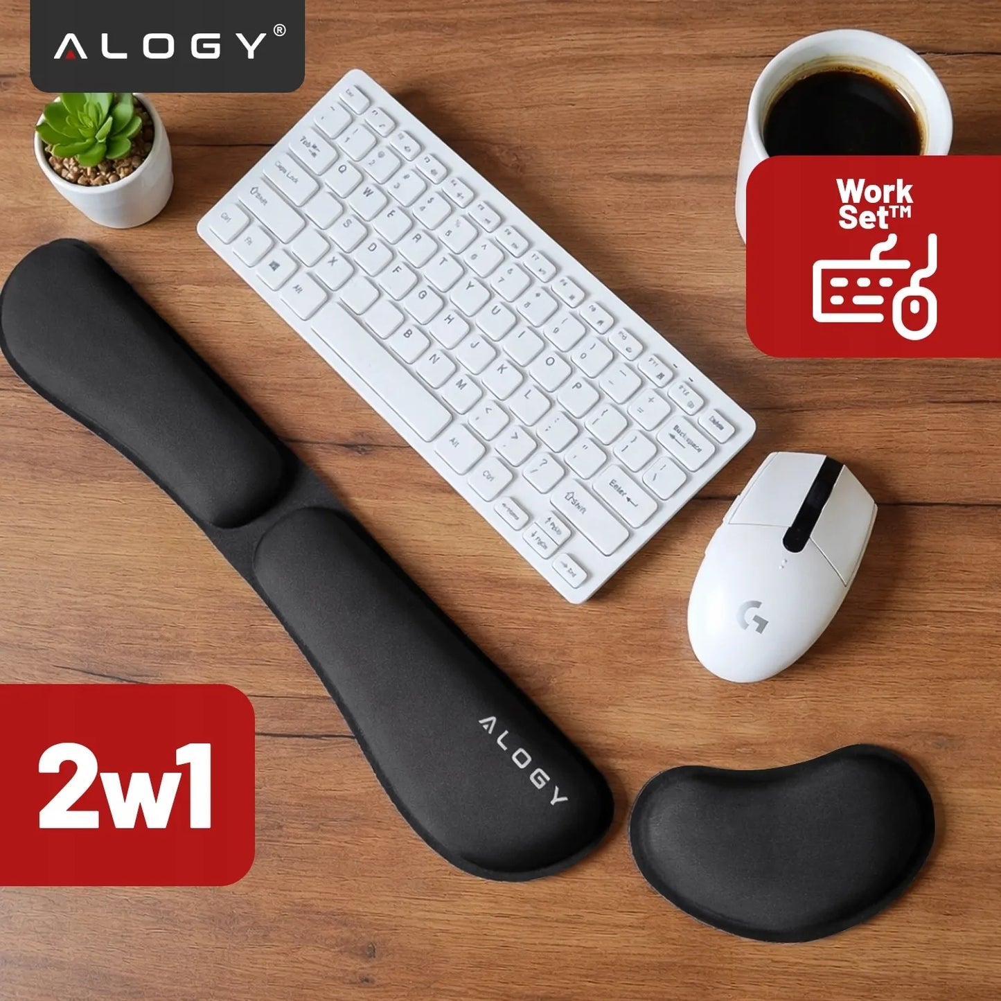 Alogy ErgoPad™ riešų atrama su atminties putomis, komplektas klaviatūrai ir pelei