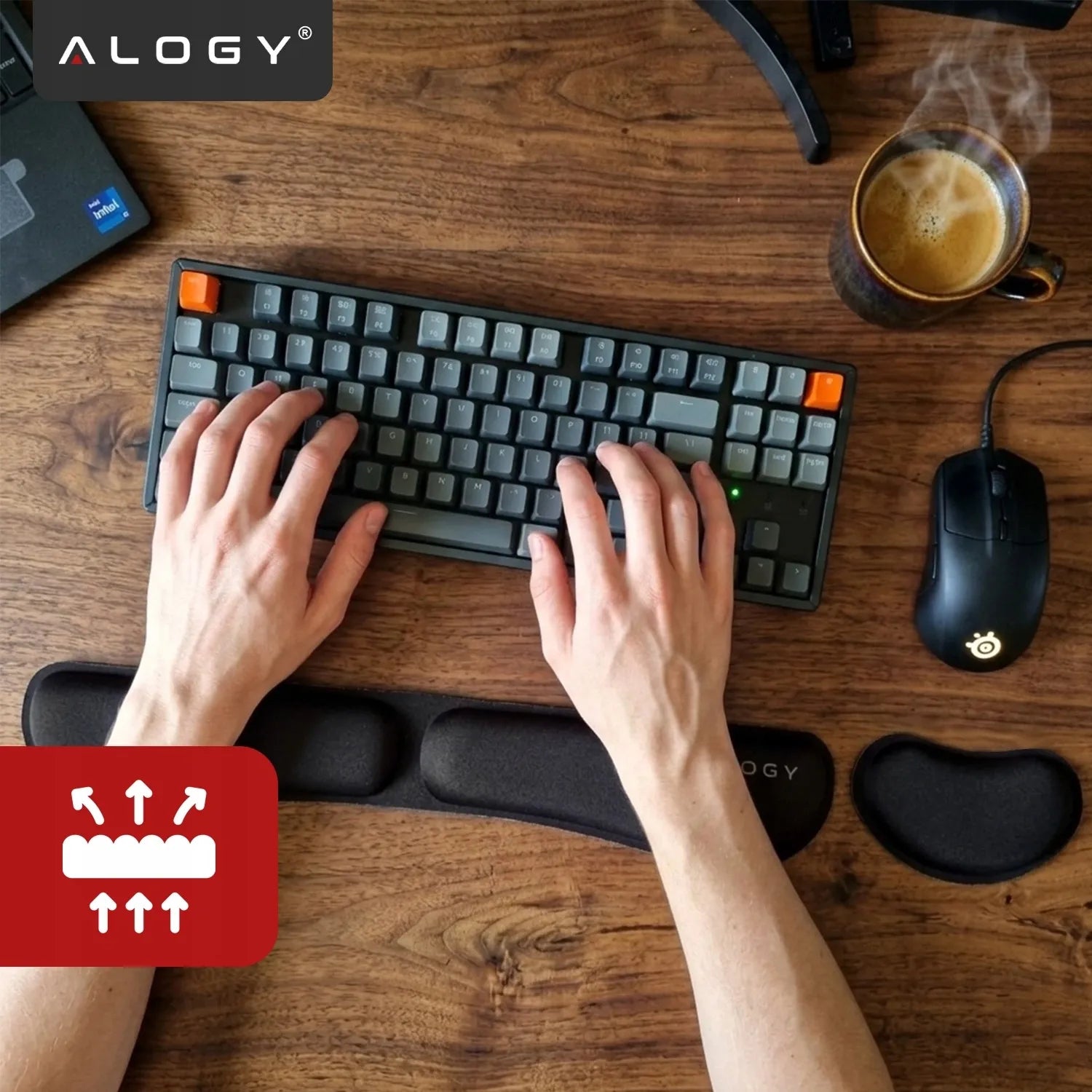 Alogy ErgoPad™ riešų atrama su atminties putomis, komplektas klaviatūrai ir pelei