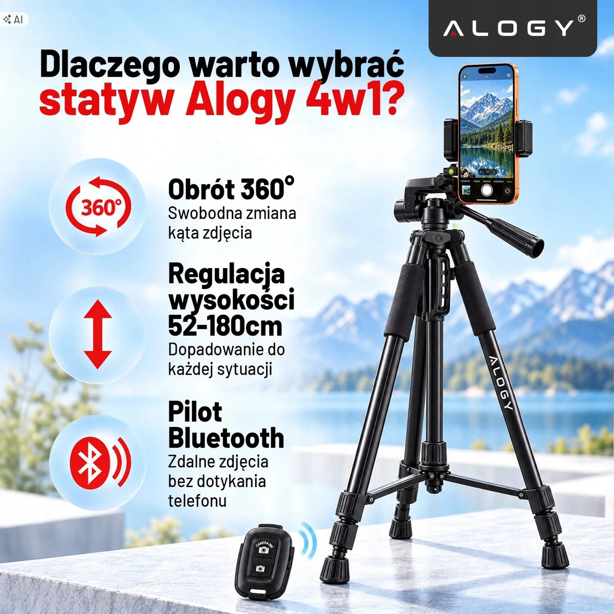 „Alogy“ fotografinis trikojis su telefono ir fotoaparato laikikliu, 59–170 cm